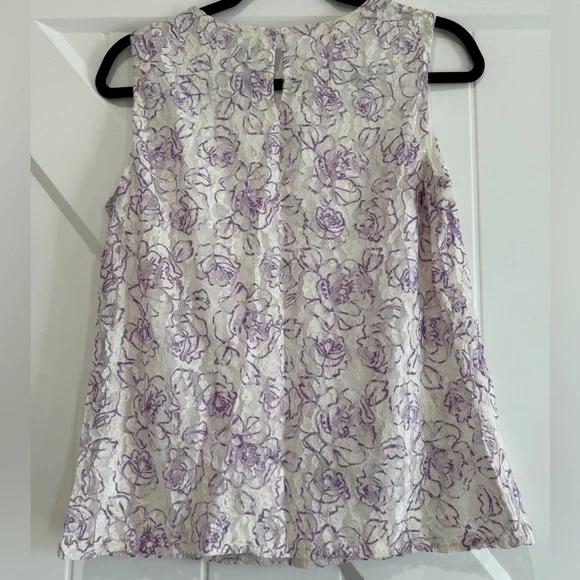 The Limited Floral Lace Sleeveless Blouse - Purple and Cream - Picture 2 of 5